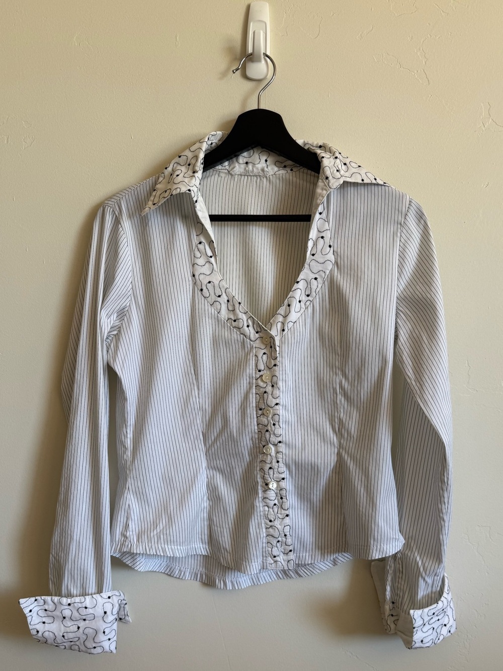 Rayure Paris White Pinstripe Embroidered Button Front Blouse